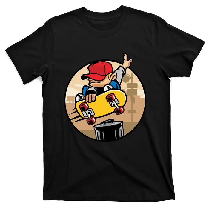 Skater Boy Doing Ollie Grab Trick Over T-Shirt
