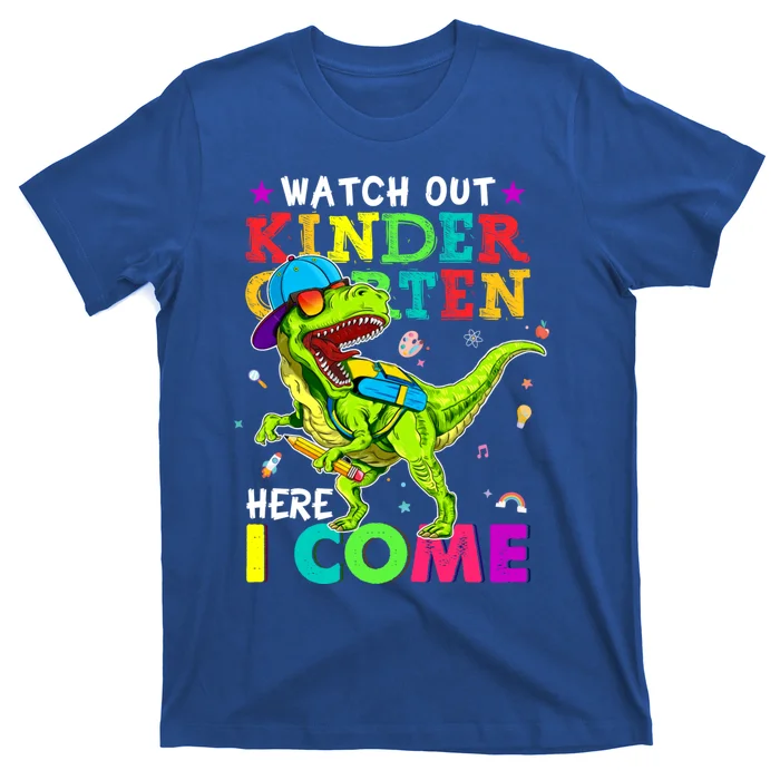 Watch-Out-Kindergarten-Here-I-Come-Dinosaurs-Back-To-School-T-Shirt Watch Out Kindergarten Here I Come Dinosaurs Back To School T-Shirt