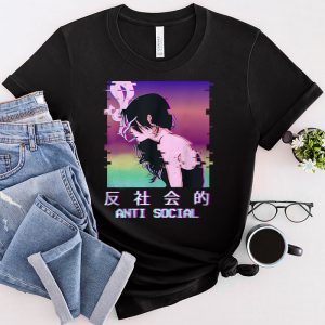 Anti Social Shirt Aesthetic Sad Antisocial Anime Girl Japanese T-Shirt 2