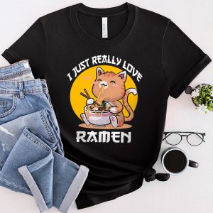 Cat Eating Ramen Shirt Anime Cat Kawaii Love Ramen Japanese Noodles T-Shirt 1