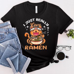 Cat Eating Ramen Shirt Anime Cat Kawaii Love Ramen Japanese Noodles T-Shirt 3