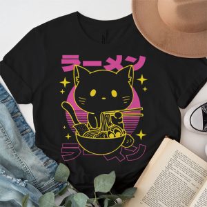 Anime Ramen Cat Retro Japanese Noodles Aesthetic Kawaii Gift T Shirt 2