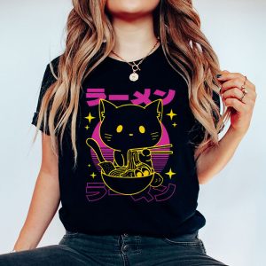 Anime Ramen Cat Retro Japanese Noodles Aesthetic Kawaii Gift T Shirt 5