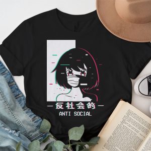 Anti Social Japanese Text Aesthetic Vaporwave Anime Gift T Shirt 3 1