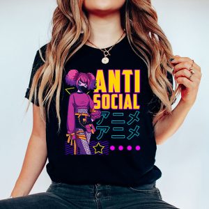 Anti Social Japanese Text Aesthetic Vaporwave Anime Gift T Shirt 4 2