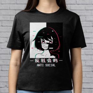 Anti Social Japanese Text Aesthetic Vaporwave Anime Gift T Shirt 5 1