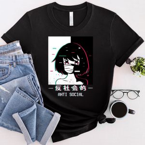 Anti Social Shirt Japanese Text Aesthetic Vaporwave Anime Gift T-Shirt 2