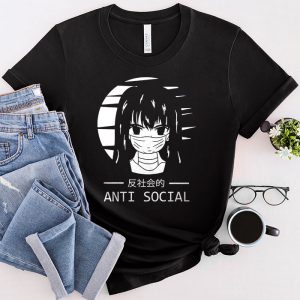 Anti Social Shirt Japanese Text Aesthetic Vaporwave Anime Gift T-Shirt 4