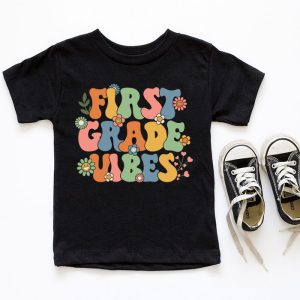 Back To School Shopping First Grade Vibes Retro Lovely T-Shirt 1 4 Back To School First Grade Vibes Retro Teacher Women Kids T Shirt 1 4