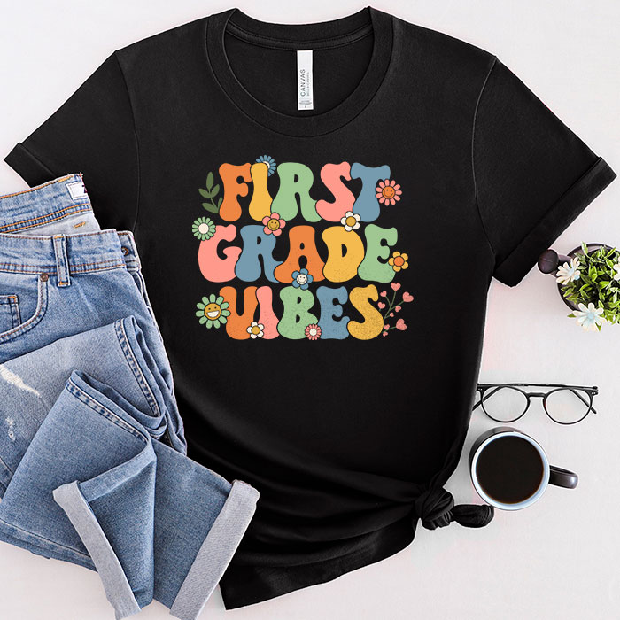 Back-To-School-First-Grade-Vibes-Retro-Teacher-Women-Kids-T-Shirt-1 Back To School First Grade Vibes Retro Teacher Women Kids T-Shirt 1