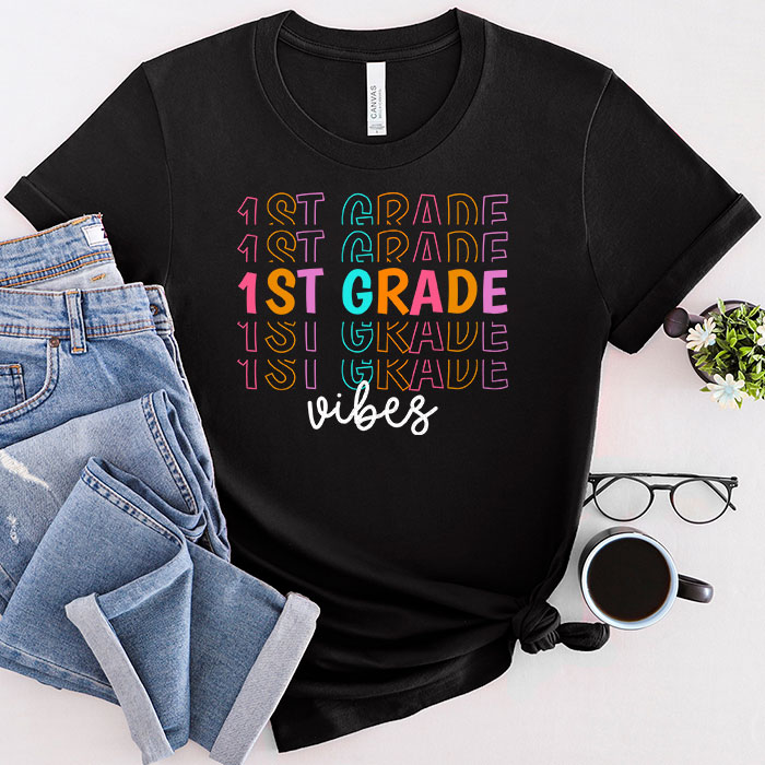 Back-To-School-First-Grade-Vibes-Retro-Teacher-Women-Kids-T-Shirt-4 Back To School First Grade Vibes Retro Teacher Women Kids T-Shirt 4
