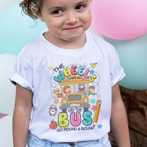 Back To School Funny The WHEELS On The BUS Toddler Kids Boys T Shirt B 3