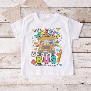 Back To School Funny The WHEELS On The BUS Toddler Kids Boys T Shirt B 7