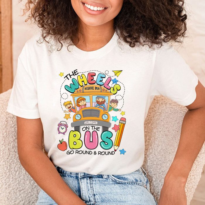 Back To School Funny The WHEELS On The BUS Toddler Kids Boys T-Shirt B