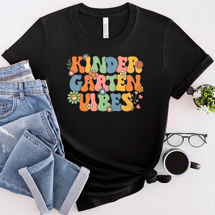 Back-To-School-Kindergarten-Vibes-Retro-Teacher-Women-Kids-T-Shirt-1 Back To School Kindergarten Vibes Retro Teacher Women Kids T-Shirt 1
