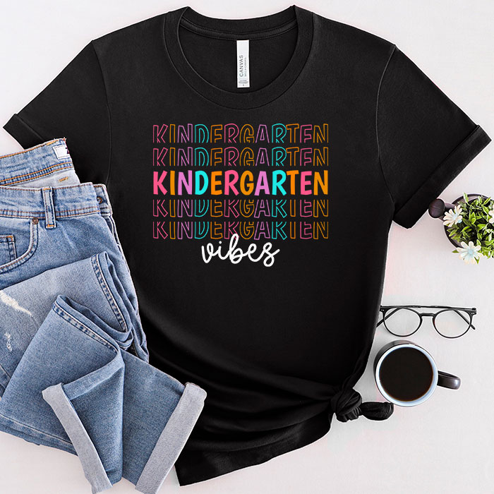 Back-To-School-Kindergarten-Vibes-Retro-Teacher-Women-Kids-T-Shirt-4 Back To School Kindergarten Vibes Retro Teacher Women Kids T-Shirt 4