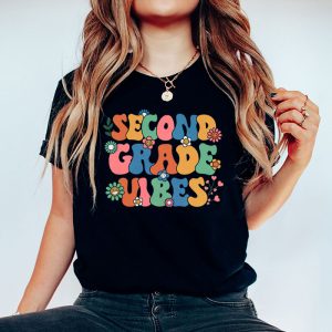 Back To School Shopping Second Grade Vibes Retro Lovely T-Shirt 1 4 Back To School Second Grade Vibes Retro Teacher Women Kids T Shirt 1 4