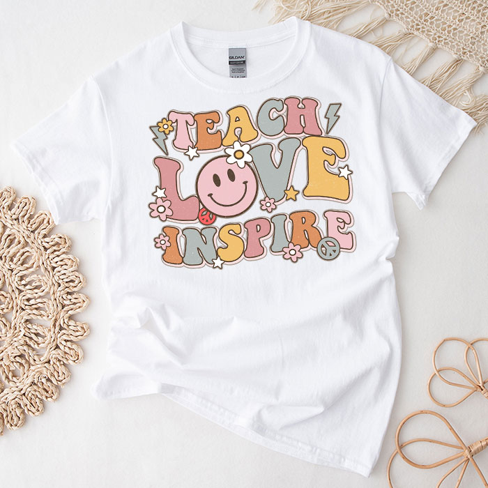 Back To School Teach Love Inspire Retro Teachers Women Kids T-Shirt