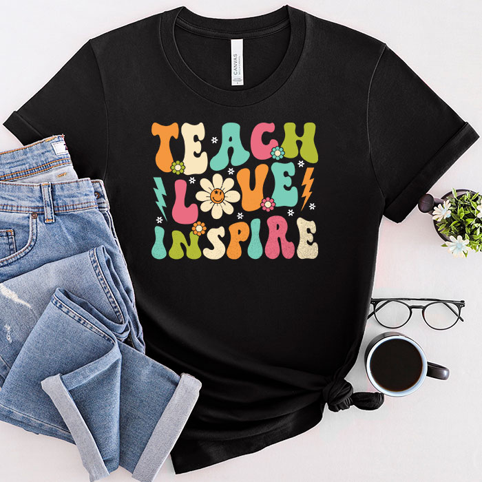 Back To School Teach Love Inspire Retro Teachers Women Kids T-Shirt