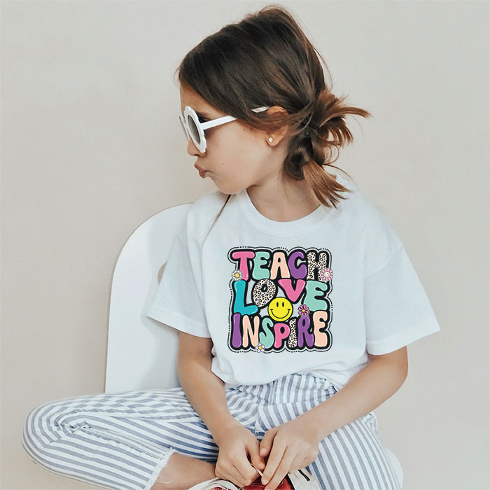 Back To School Teach Love Inspire Retro Teachers Women Kids T-Shirt
