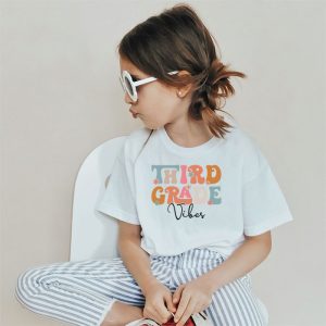 Back To School Shopping Third Grade Vibes Retro Lovely T-Shirt 3 1 Back To School Third Grade Vibes Retro Teacher Women Kids T Shirt 3 1