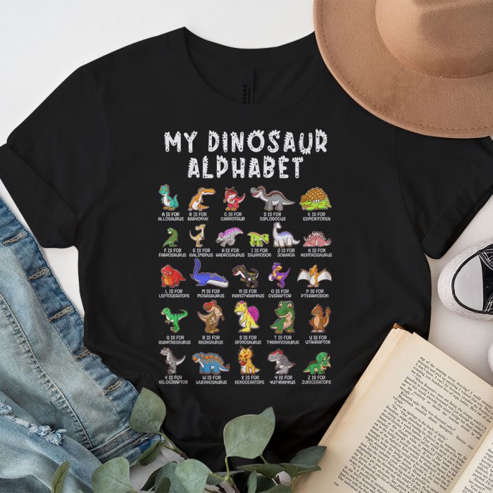Back To School Types Of Dinosaurs Alphabet Identification T Shirt A 3
