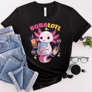 Anime Shirts For Girls Boba Tea Bubble Milk Tea Cute Anime Axolotl T-Shirt 1