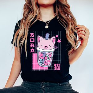 Cat Boba Anime Bubble Tea Neko Girls Kawaii Girls Teen T Shirt 3