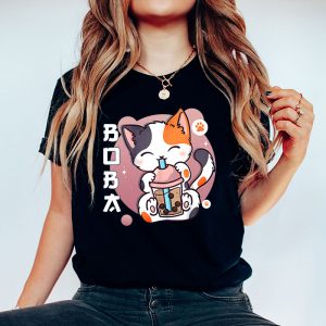 Cat Boba Anime Bubble Tea Neko Girls Kawaii Girls Teen T Shirt 4 1