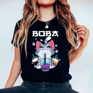 Cat Boba Anime Bubble Tea Neko Girls Kawaii Girls Teen T Shirt 4 3