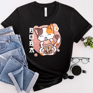 Anime Shirts For Girls Cute Gift Cat Boba Anime Bubble Tea T-Shirt 2