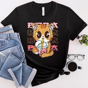 Anime Shirts For Girls Cute Gift Cat Boba Anime Bubble Tea T-Shirt 3