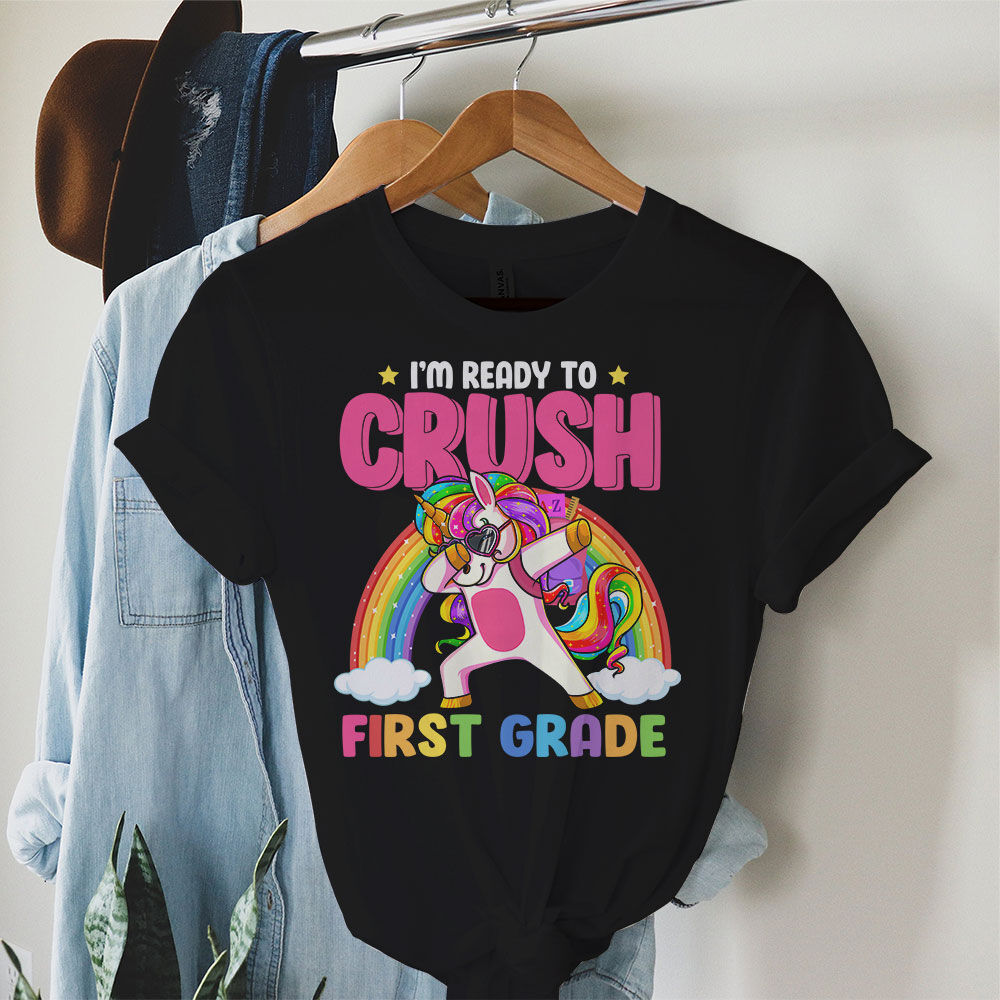 Crush 1ST GRADE Dabbing Unicorn Back to School Girls Gift T-Shirt A