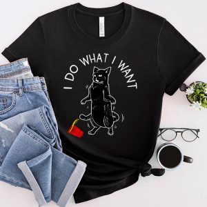 Funny Cat Shirt I Do What I Want Vintage Black Cat Red Cup T-Shirt 1