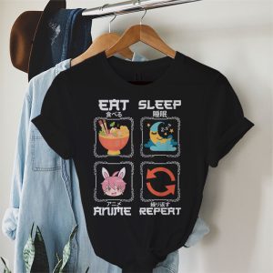 Anime Graphic Tees Eat Sleep Anime Repeat Kawaii Cute Otaku Anime Manga T-Shirt 1