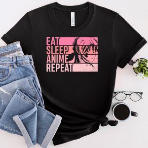 Anime Graphic Tees Eat Sleep Anime Repeat Kawaii Cute Otaku Anime Manga T-Shirt 3