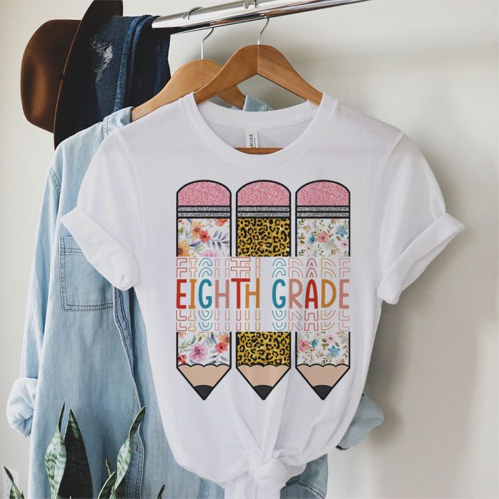 Eighth Grade Leopard Pencil Retro Teachers Back To School T Shirt 1