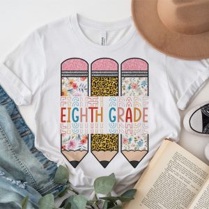 Eighth Grade Leopard Pencil Retro Teachers Back To School T Shirt 3