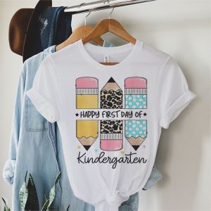 First Day Kindergarten Teacher Leopard Pencil Back to School T Shirt 2