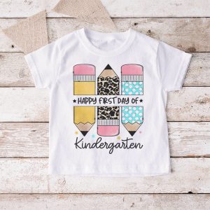 First Day Kindergarten Teacher Leopard Pencil Back to School T Shirt 6