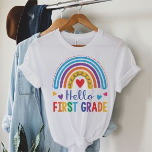 First Day of School Hello First Grade Teacher Rainbow Kids T Shirt 2 1