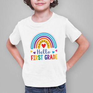First Day of School Hello First Grade Teacher Rainbow Kids T Shirt 3 1