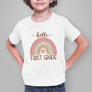 First Day of School Hello First Grade Teacher Rainbow Kids T Shirt 3 2
