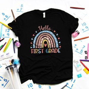 First Day of School Hello First Grade Teacher Rainbow Kids T Shirt 4 3