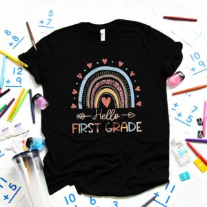 First Day of School Hello First Grade Teacher Rainbow Kids T Shirt 4