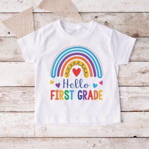 First Day of School Hello First Grade Teacher Rainbow Kids T Shirt 6 1