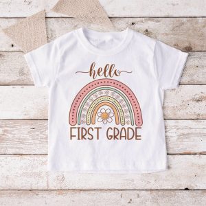 First Day of School Hello First Grade Teacher Rainbow Kids T Shirt 6 2