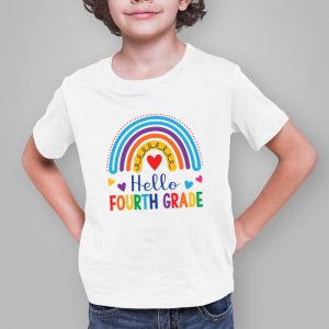 First Day of School Hello Fourth Grade Teacher Rainbow Kids T Shirt 3 1