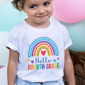 First Day of School Hello Fourth Grade Teacher Rainbow Kids T Shirt 4 1