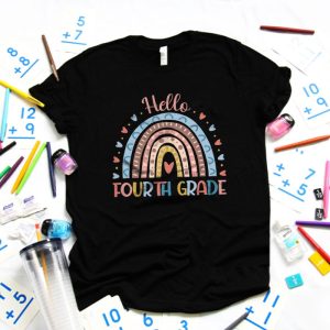 First Day of School Hello Fourth Grade Teacher Rainbow Kids T Shirt 4 3